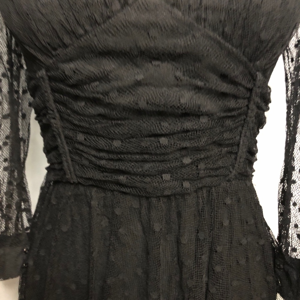 Betsey Johnson Dramatic Gothic Swiss Dot Mesh Lace Dress Wednesday Prom Sz 4 - Picture 5 of 12